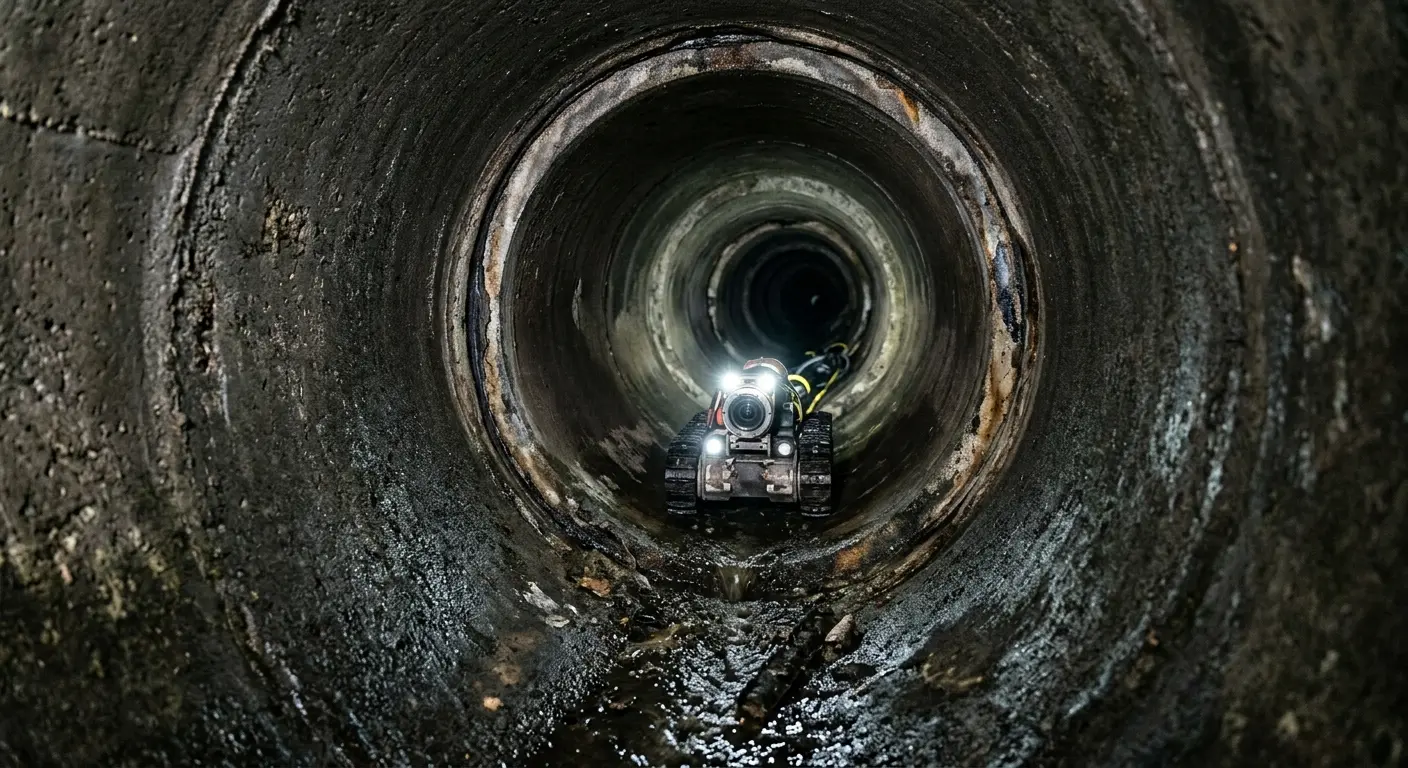 Robotic sewer camera inspecting pipe interior for Drain Snake Service in Rusk