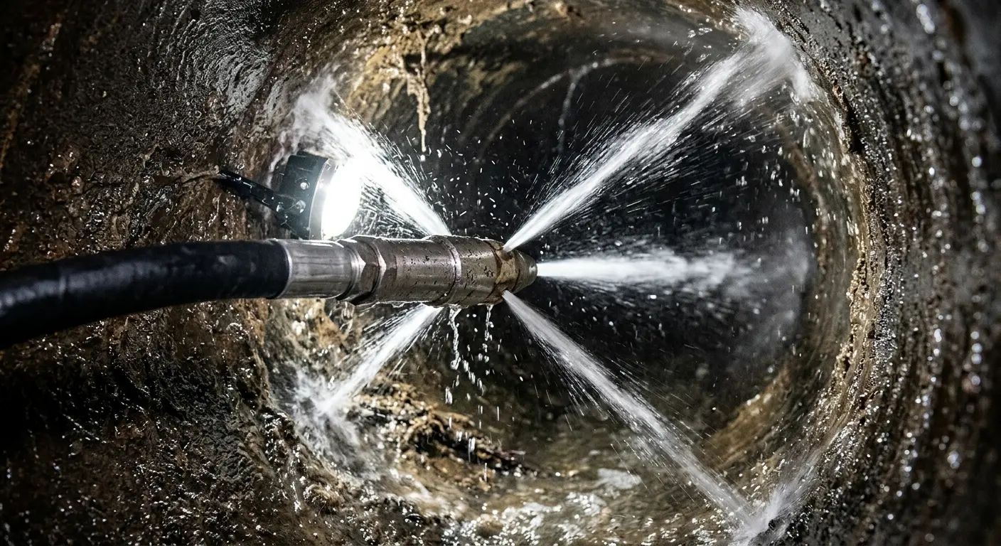 High-pressure hydro jetting nozzle cleaning sewer pipe for Storm Drain Cleaning in Rusk